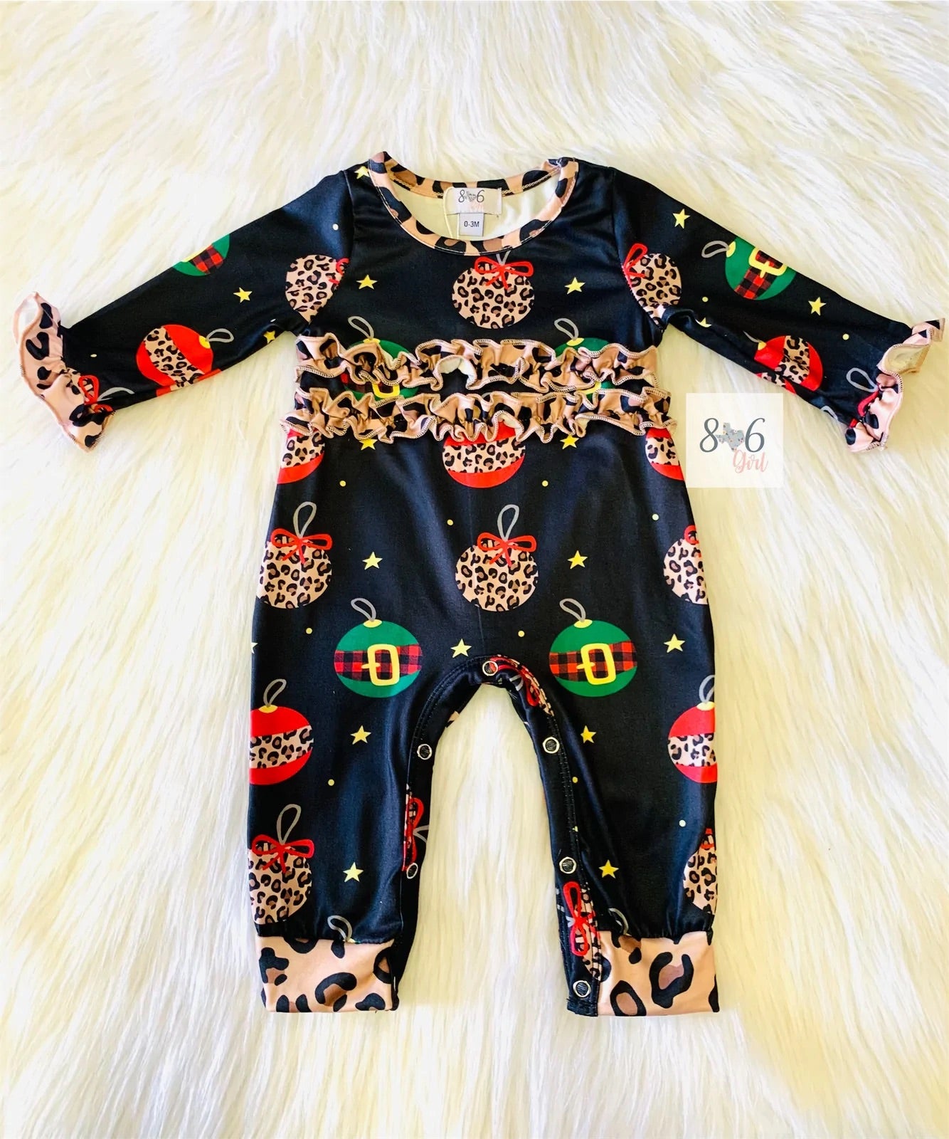 Ornament Romper with Leopard Trim