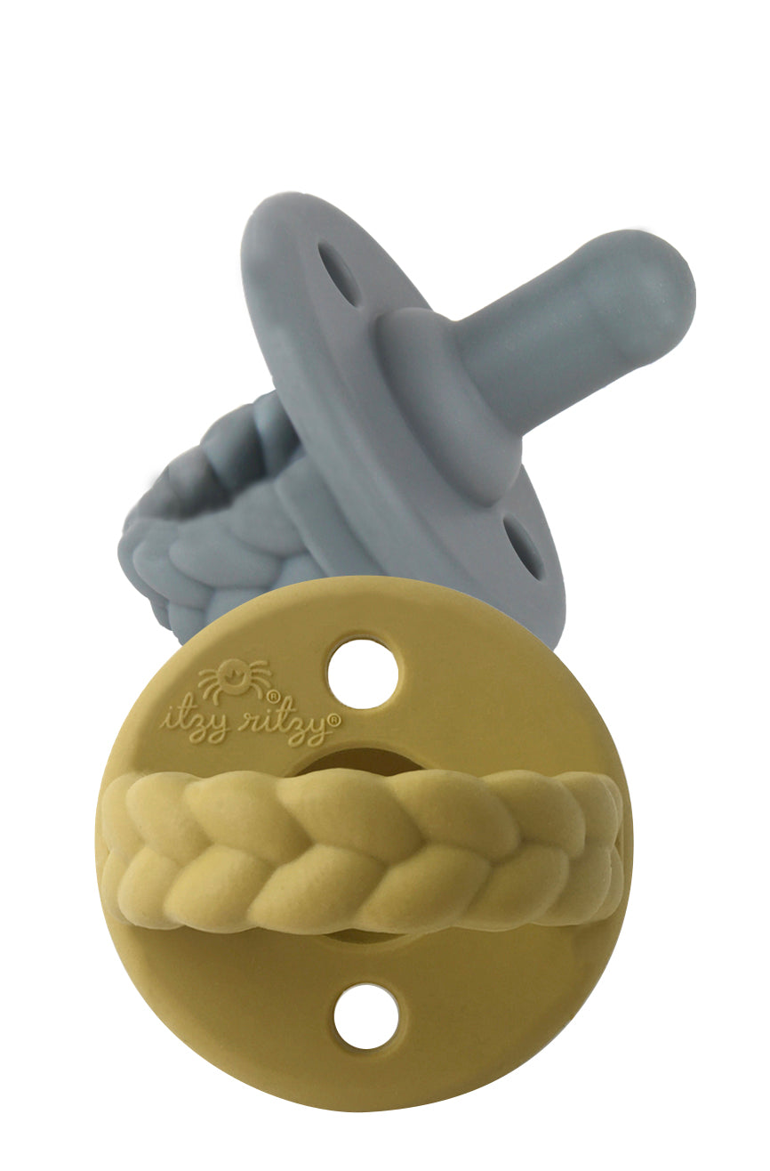 Sweetie Soothers Pacifier Set, Gray and Mustard Braid