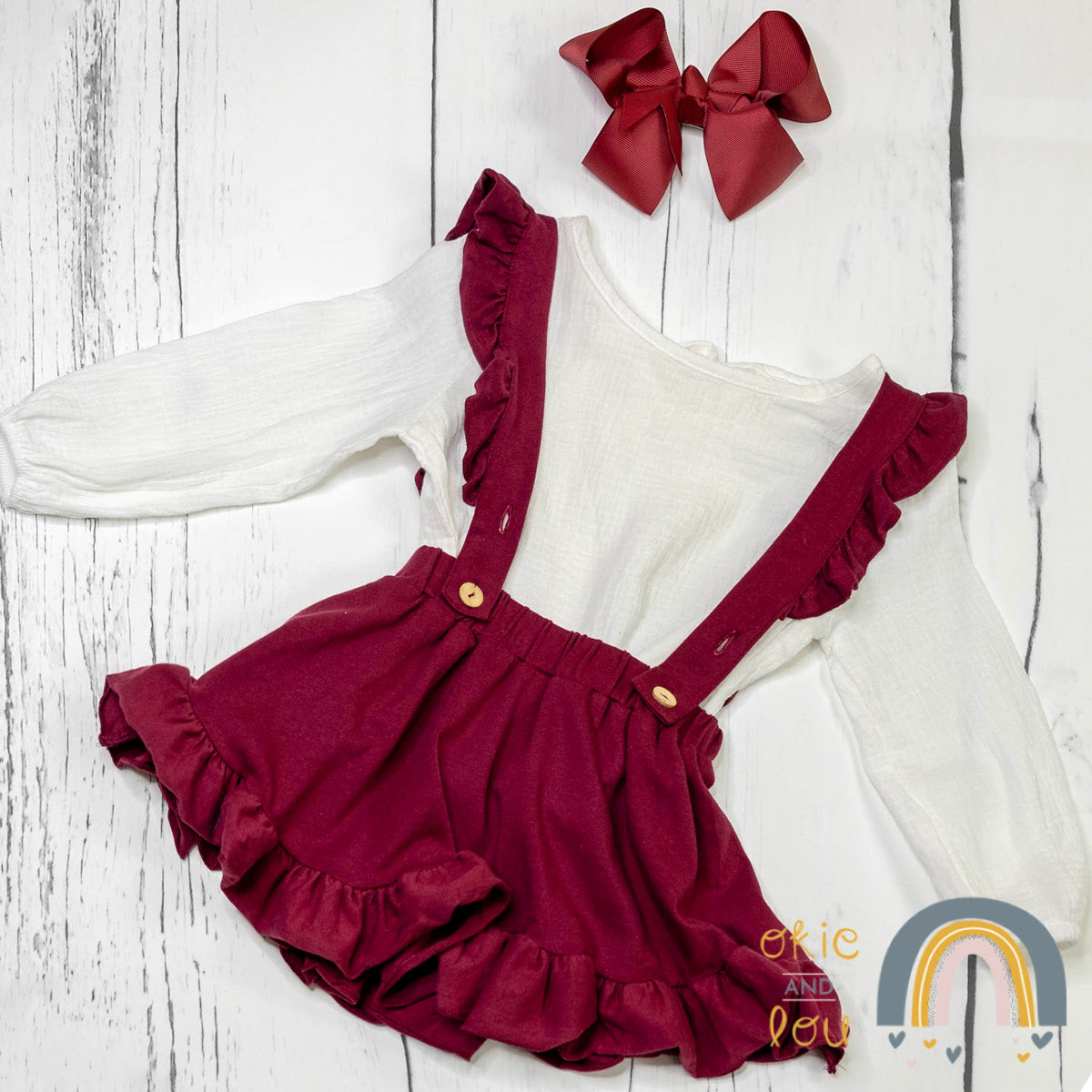 Ruffle It Maroon Suspender Skirt