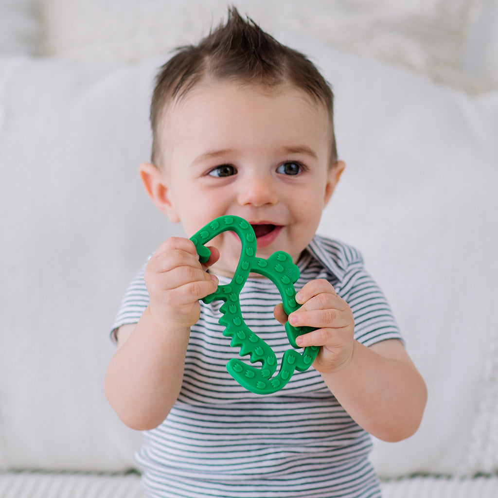 Chew Crew Silicone Teether, Green Dino