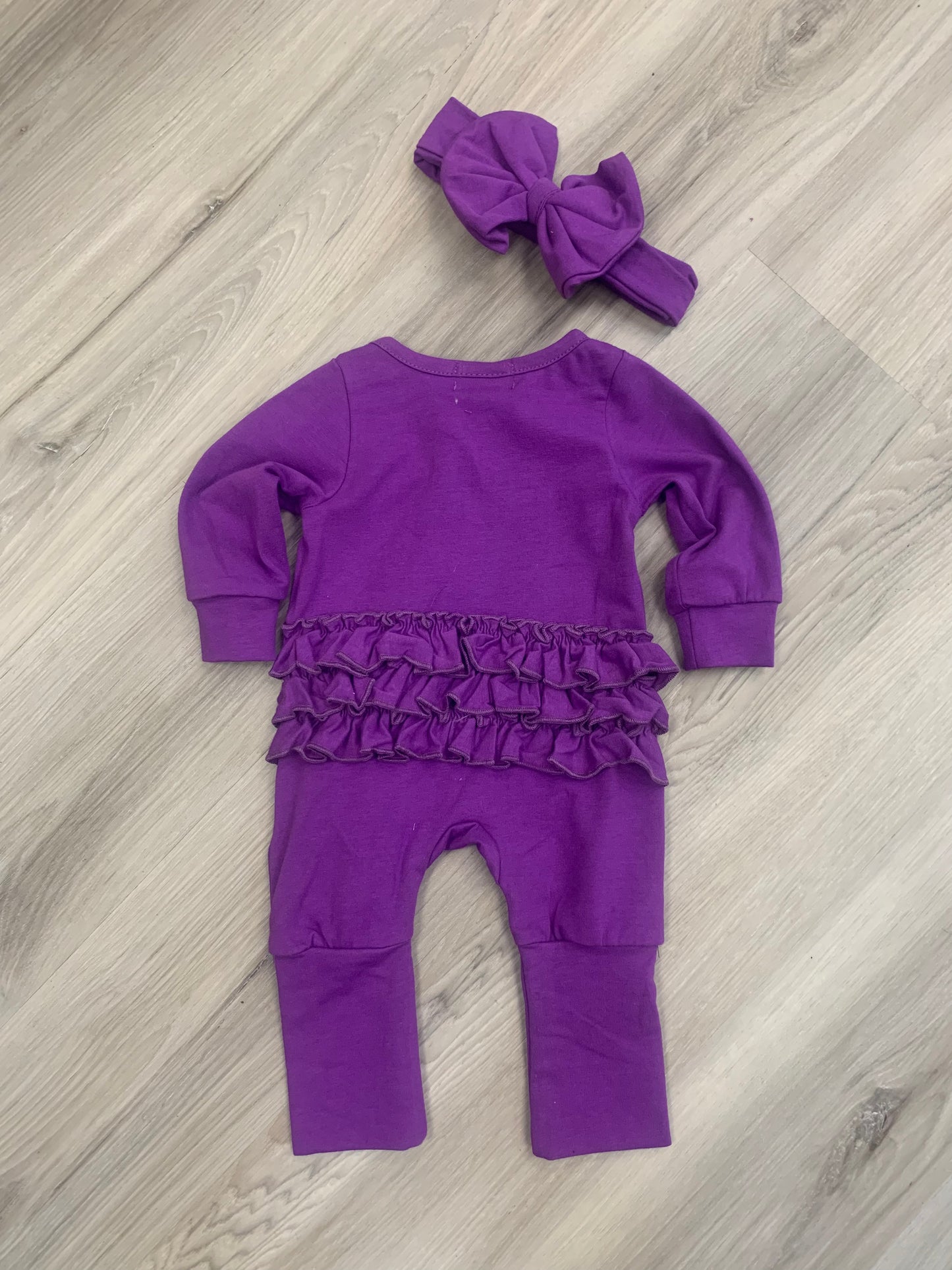 Ruffle Romper with Headband, Purple