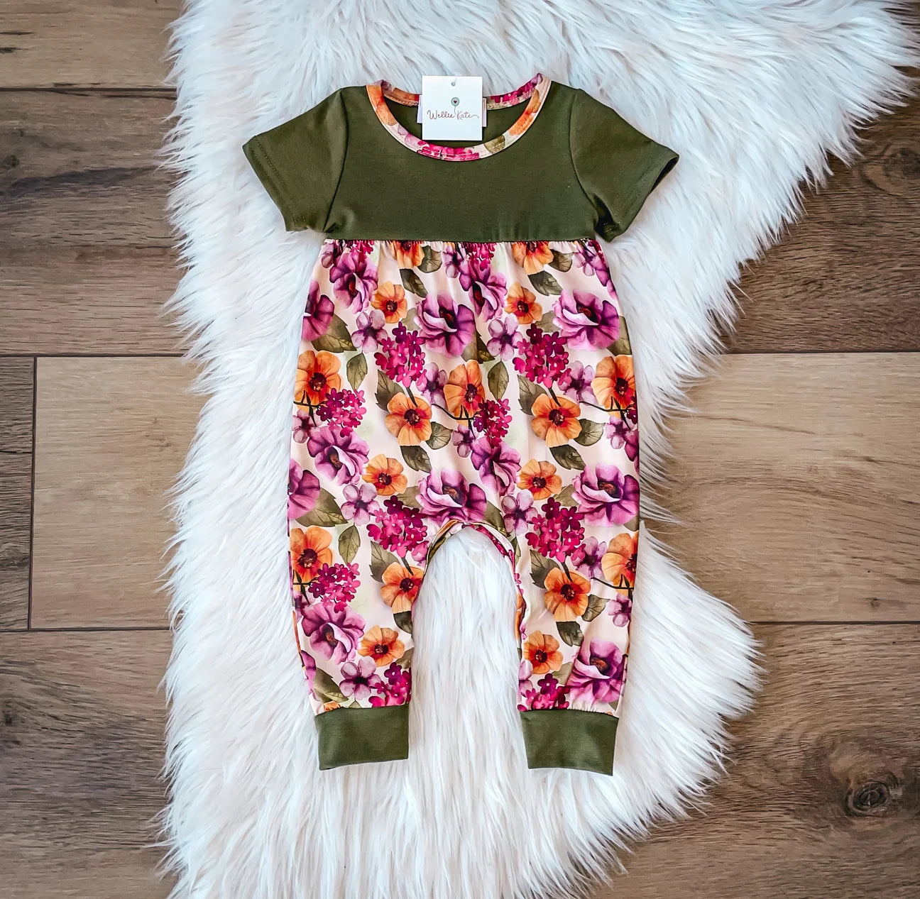 Olive Floral Bubble Romper