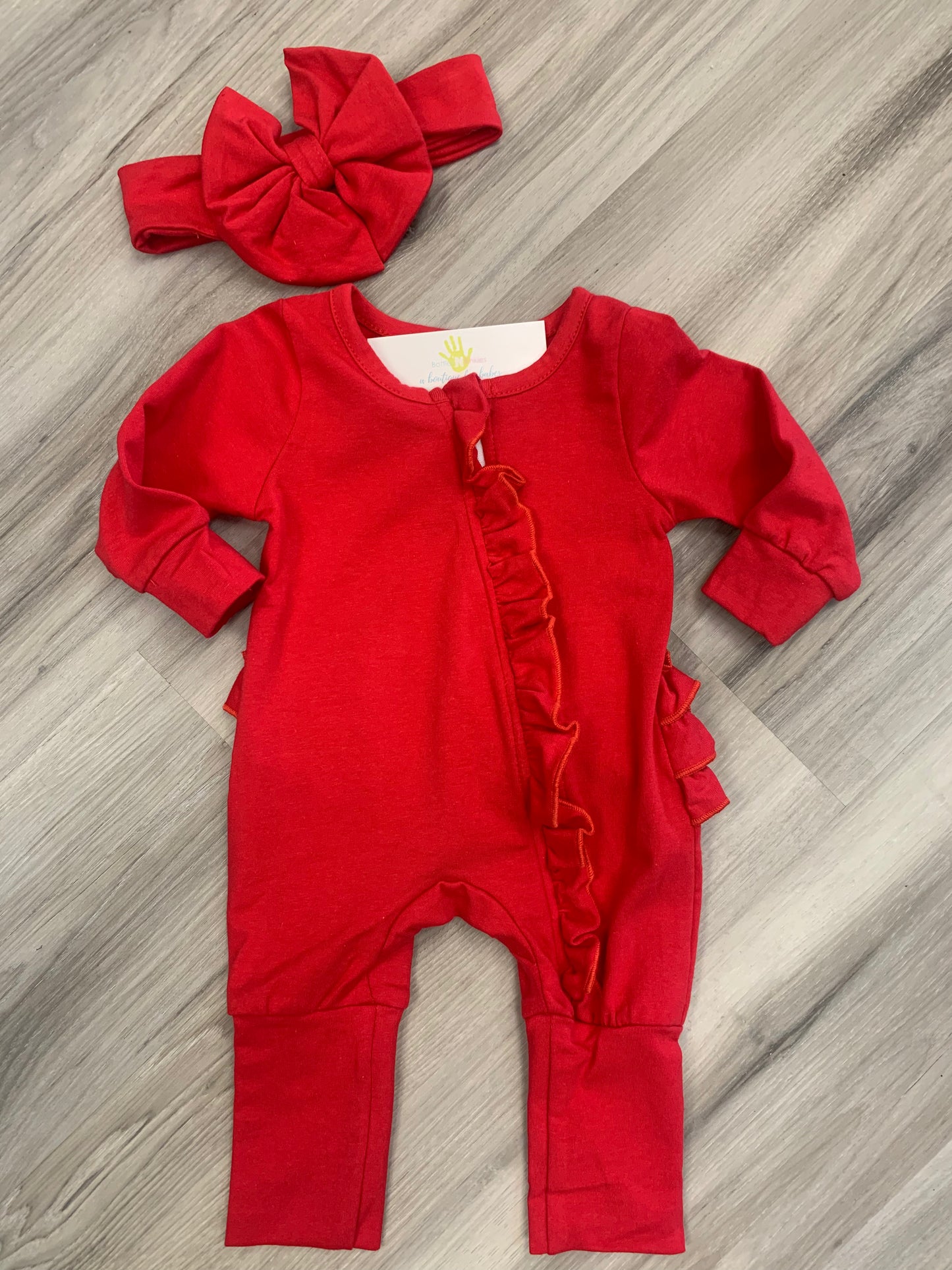 Ruffle Romper with Headband, Red