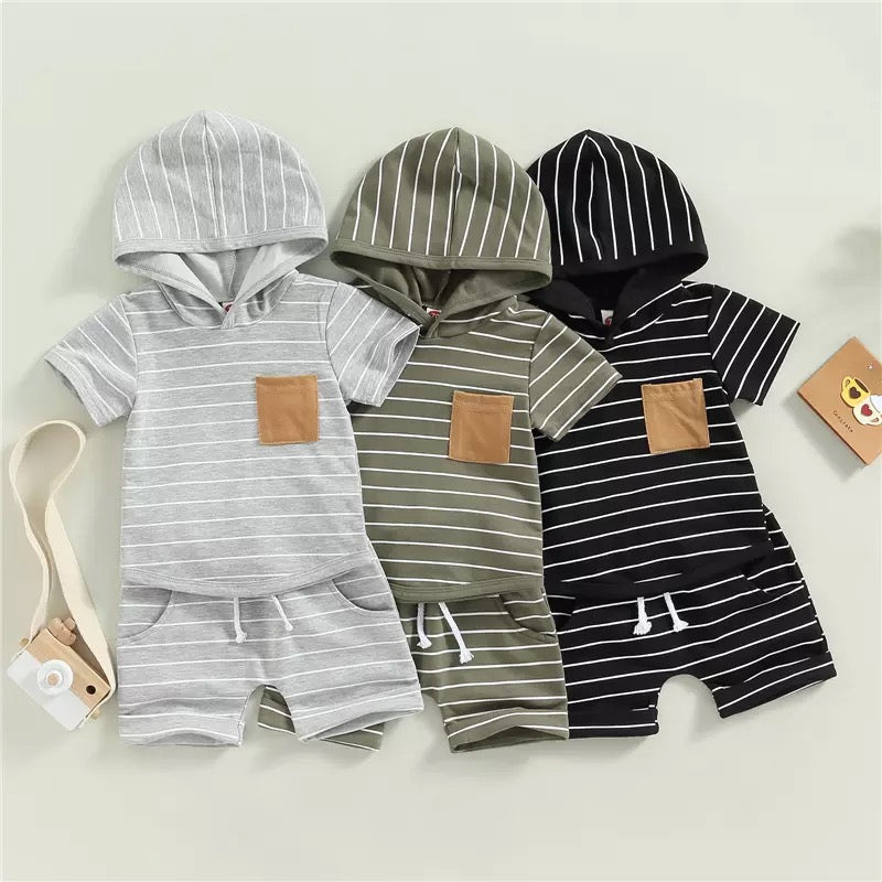 Per-Order: Boys Striped Short Set, Grey (arrives late April)