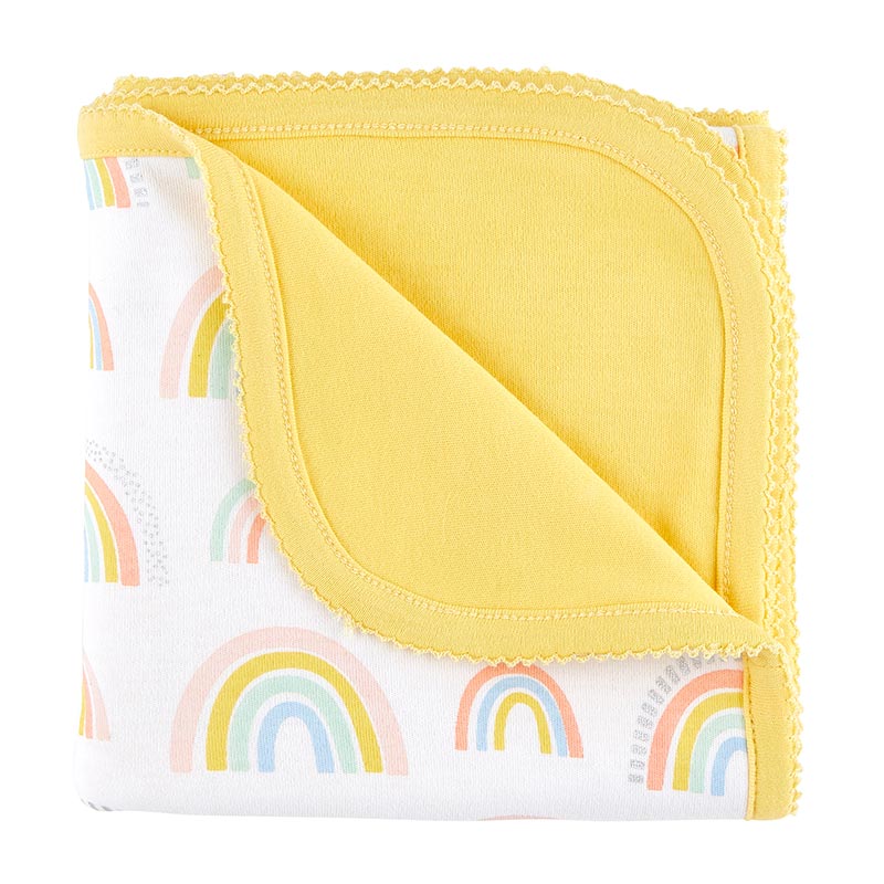 Rainbow Blanket, Yellow Reversible Swaddle Blanket