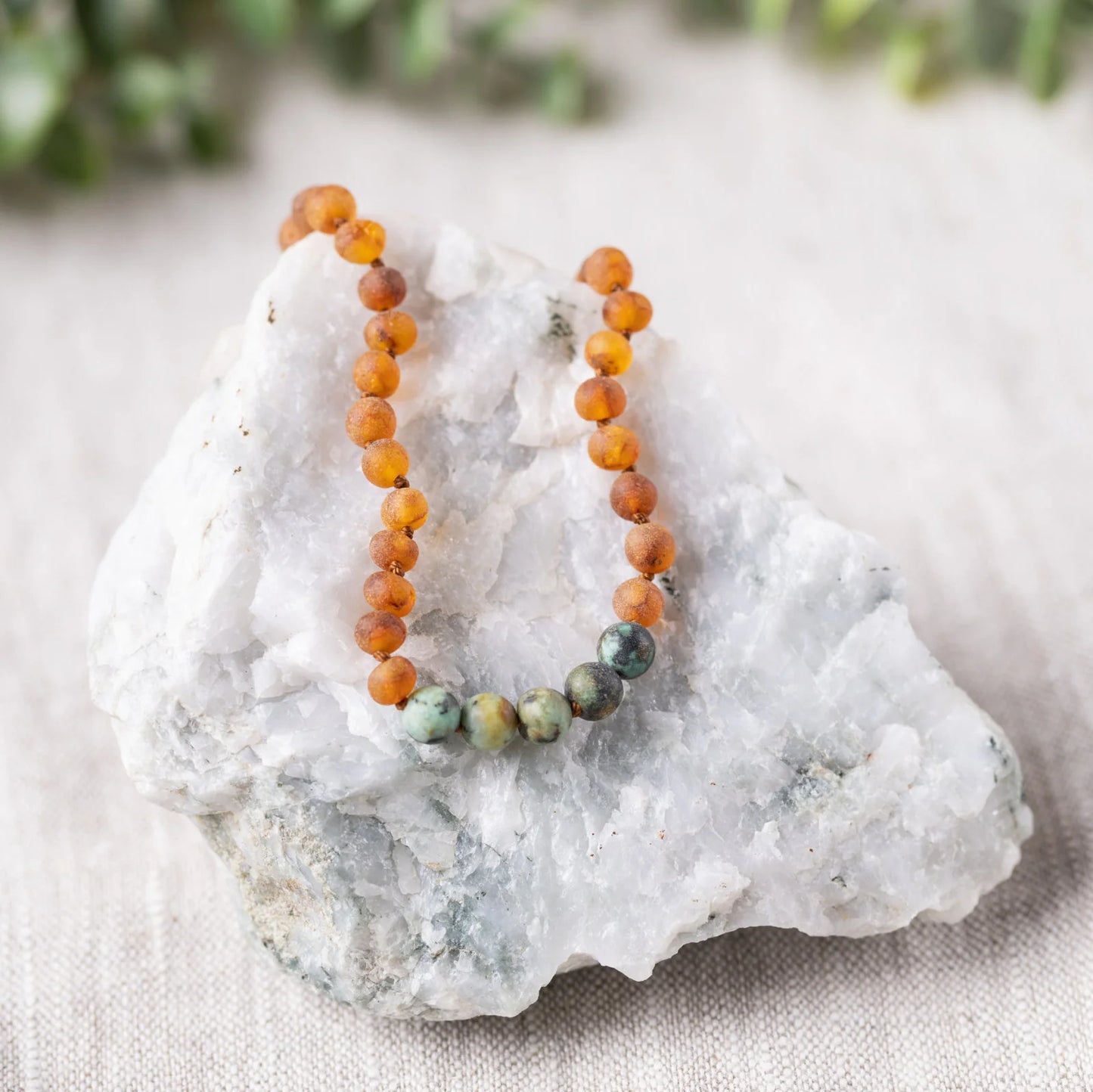 Baltic Amber Necklace, Raw African Turquoise Cognac Gemstone Necklace