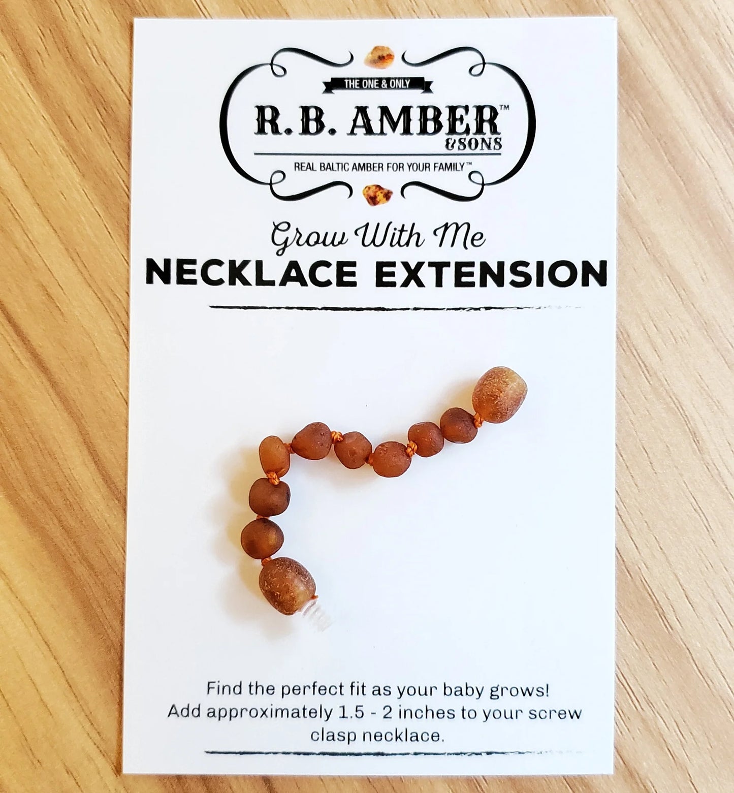 Grow With Me Necklace Extension for Baltic Amber Necklaces, Raw Cognac