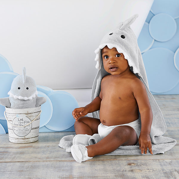 Let the Fin Begin Shark Bath Gift Set for Baby, gray