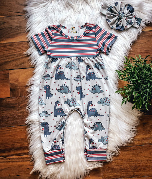 Dino Love Bubble Romper for Baby Girl
