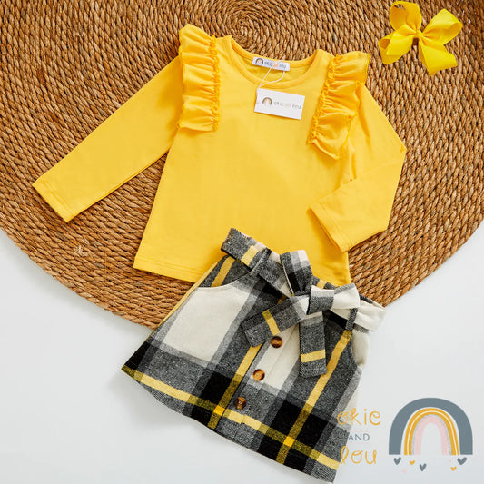 Plaid Skirt Set, Yellow