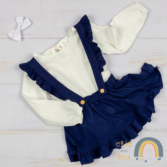 Ruffle It Navy Blue Suspender Skirt