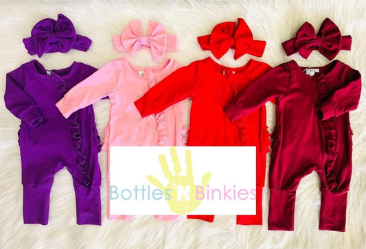 Ruffle Romper with Headband, Burgundy