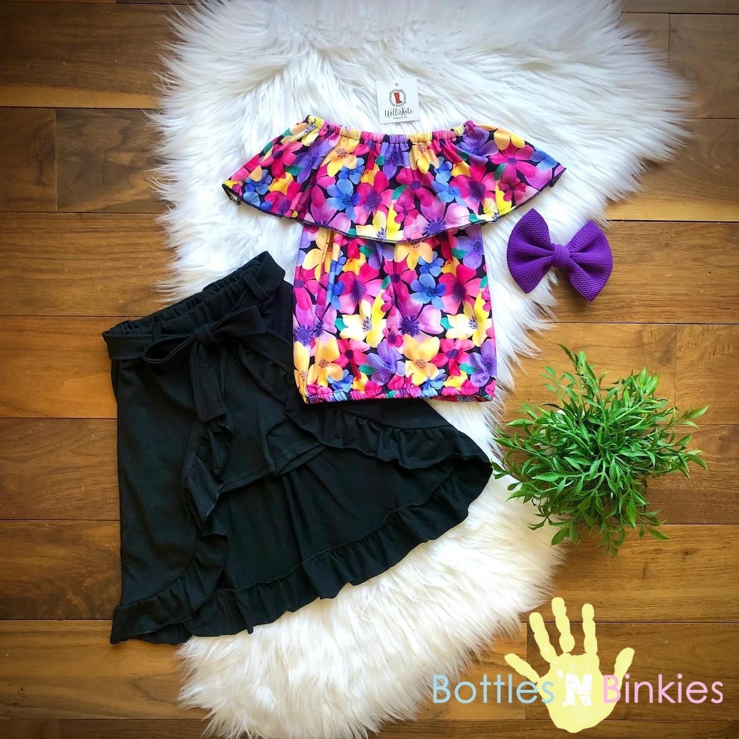 Bright Floral Open Skirt Set